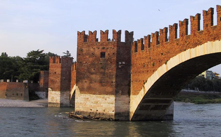 Castelvecchio Bridge as it appears today. It was one of 12 bridges destroyed by retreating Nazi forces in World War II. The United States funded and coordinated the repair of all the destroyed bridges and monuments.