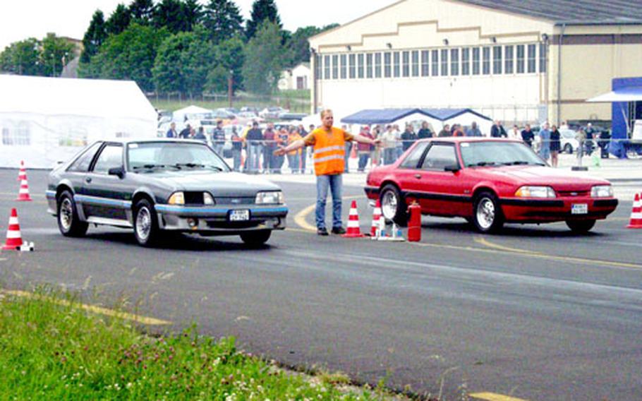 Dragsters approach the starting line on the quarter-mile track. Hundreds of racers and spectators attended the weekend event. Additional races take place each month through October.