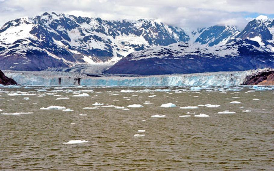 Columbia Glacier as seen from about three miles out. The glacier has greatly receded in the past years, and the ice floes made it too dangerous for the Glacier Spirit to get much closer.
