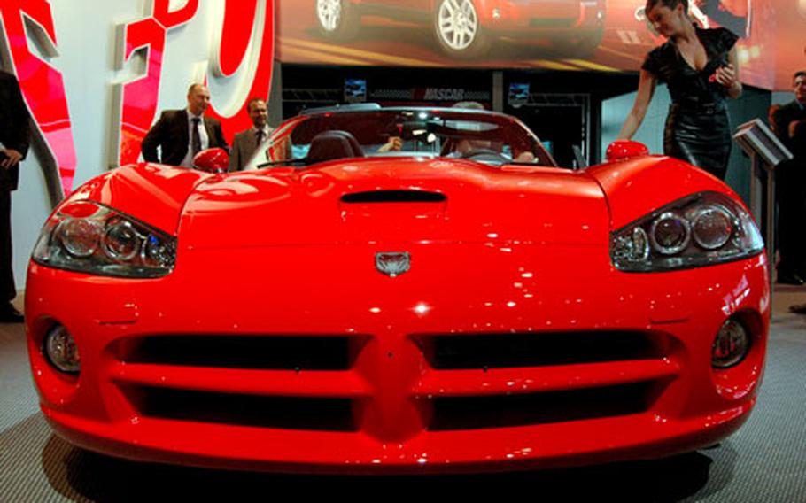 The 510-horse power Dodge Viper SRT-10 roadster, one of the most attractive American cars at the Frankfurt International Motor Show, has a base price of $85,745.