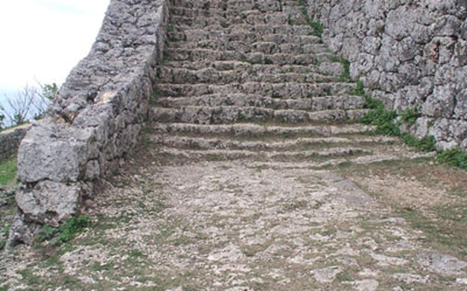 A flight of stairs at Katsuren Castle. A renewed interest in the past has led to more interest in this site, as well as other Okinawan communities, such as Hananchi in Nakijin.