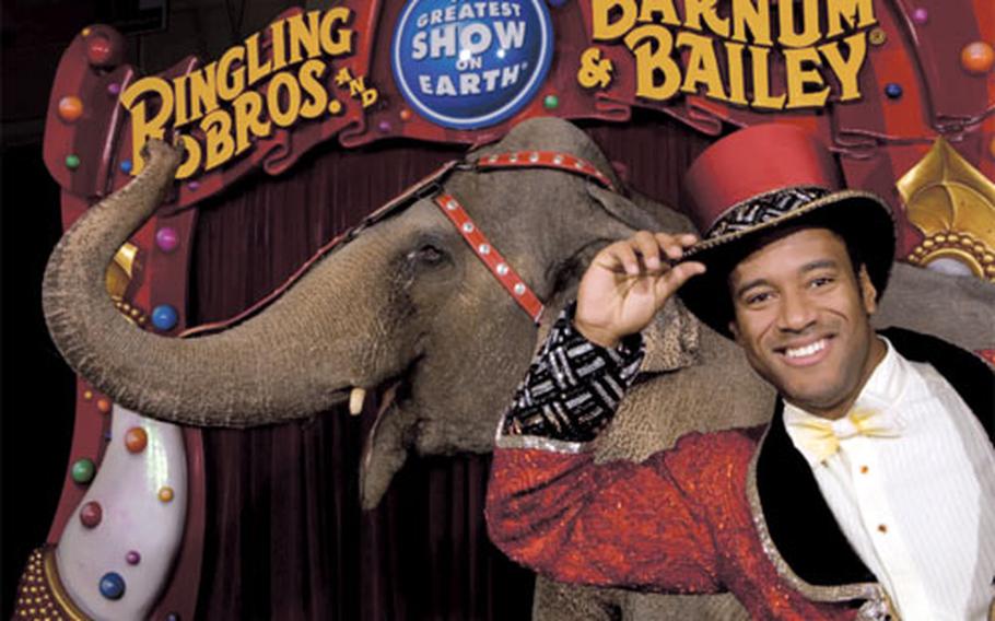 Tyron McFarlan Jr. gave up his Army greens for a ringmaster’s top hot and tails. He has been with Ringling Bros. and Barnum & Bailey Circus for the past two years.