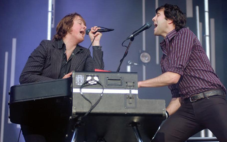 Keane members Tom Chaplin, left, and Tim Rice-Oxley, right, play hits from their 2004 debut album, “Hopes and Fears,” on the alternative stage at Rock am Ring.
