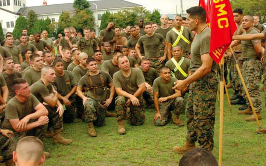 Lt. Col. Tray “Tonto” Ardese speaks to Marines at Marine Corps Air Station Iwakuni, Japan, in December.