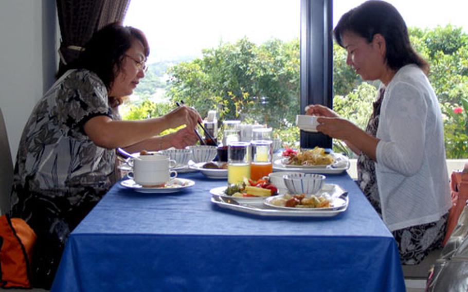 Enjoying a healthy lunch buffet with a view at the Casa Verde Restaurant in Kitanakagusuku, Okinawa.