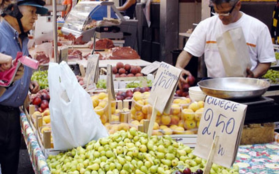 Fruits and vegetables — purchased on a daily basis, in season and in small quantities — are a staple of the Mediterranean diet.