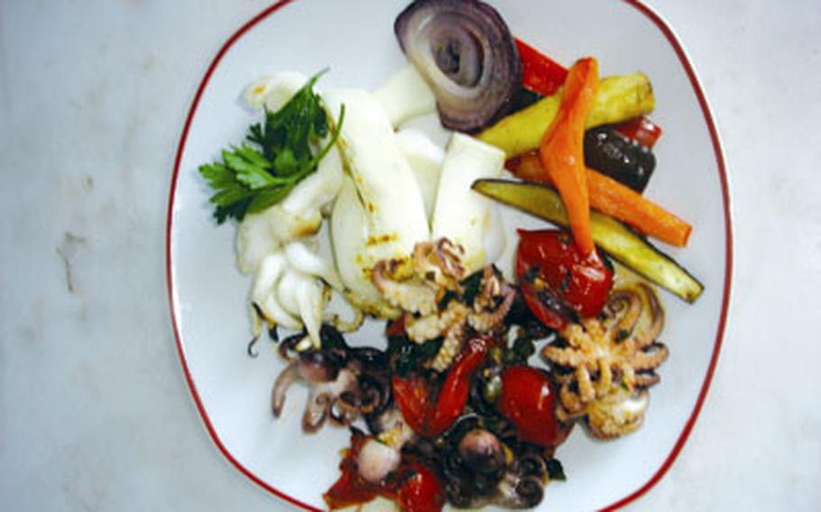 A typical dinner plate for those following a Mediterranean diet consists of fish and colorful vegetables — broiled, not sauteed.