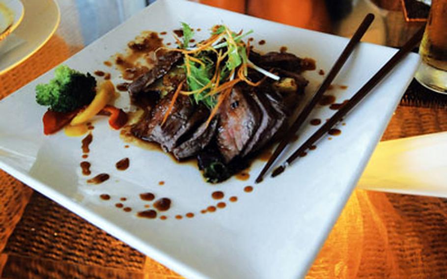 Grilled beef with garlic butter soy sauce and herbed potatoes is one of many delicious entrees at Transit Cafe.