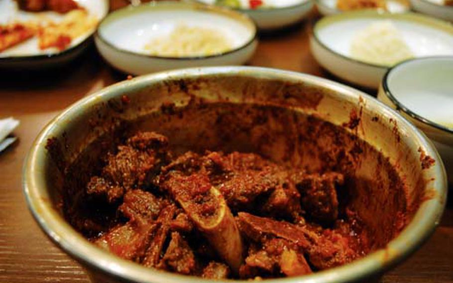 Kalbi jim is a traditional dish from Daegu that combines steamed beef ribs with a spicy, garlicky sauce.