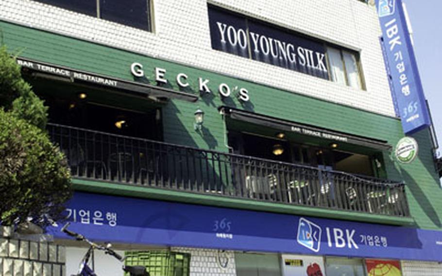 Gecko’s sits at the main intersection in Itaewon.