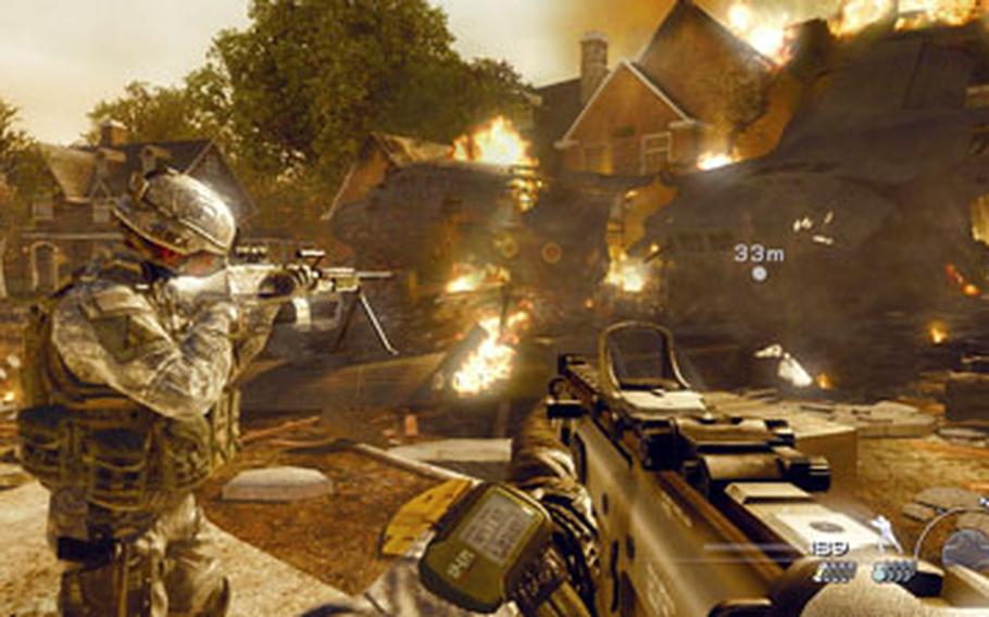 American soldiers fight their way through a neighborhood in Northern Virginia during the single-player campaign in “Call of Duty: Modern Warfare 2.”