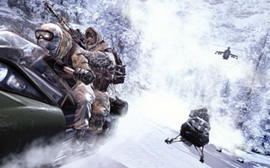 During the course of “Modern Warfare 2,” gamers play several characters, one of which is chased by Russian soldiers on snowmobiles.