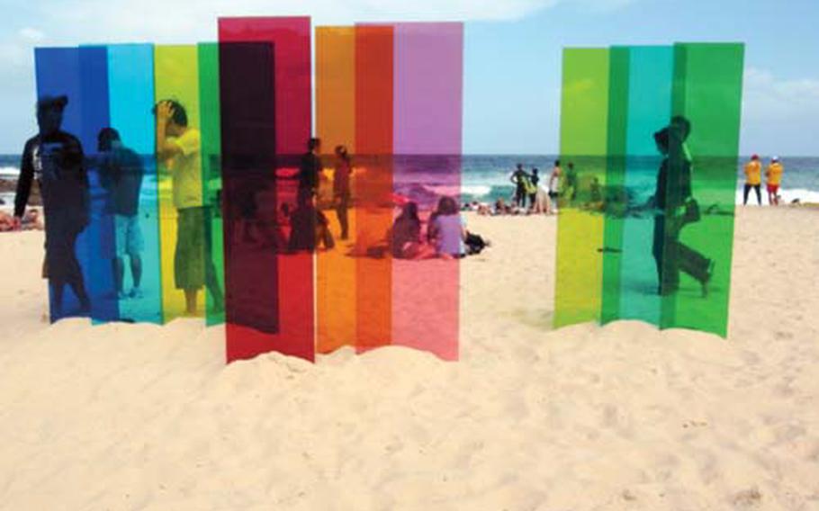 Beachgoers enjoy the natural beauty in front of one of the many pieces in the Sculpture by the Sea Exhibit at Bondi Beach. The piece, created by Nicholas Elias and titled “a symbolic inscription of the imaginary,” was one of the many spectacular pieces I viewed that day on the breathtaking Sydney shores.