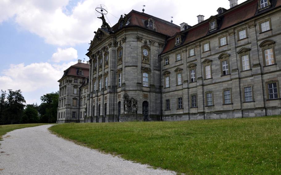 A view from the nature park of Weissenstein Palace, built between 1711 and 1718, shows some of its many rooms. The massive structure can be seen from the near by roadway for travelers headed to Nuremberg or Würzburg.