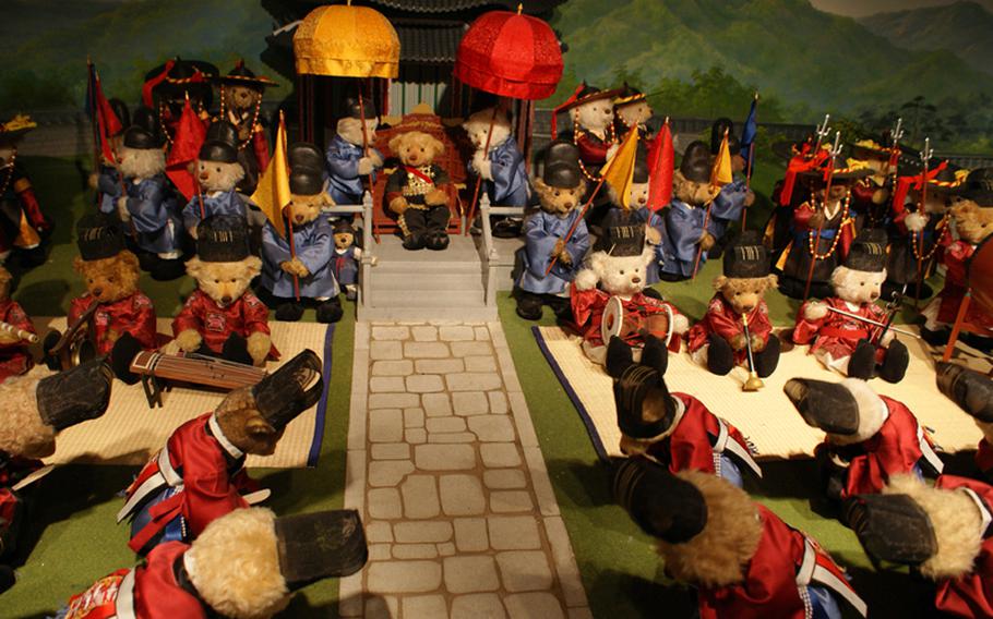 Teddy bears declare King Gojong emperor in this display found at the Teddy Bear Museum.
