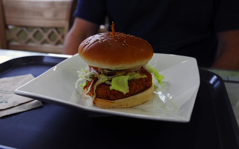 A soyburger at the Loving Hut, a vegan restaurant near Hannam Village.