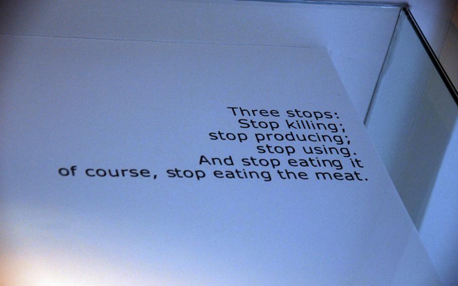 Customers at the Loving Hut, a Korean vegan restaurant in Seoul, will have no trouble complying with this message encouraging them to stop eating meat.