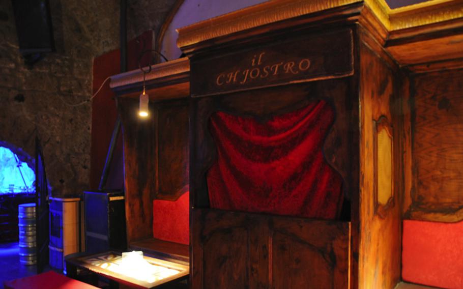 As a joke, the owner of Il Chjostro build a Catholic confessional booth in his restaurant, adding a little levity and irony to the trendy bar and restaurant built in a former Norman cloister.