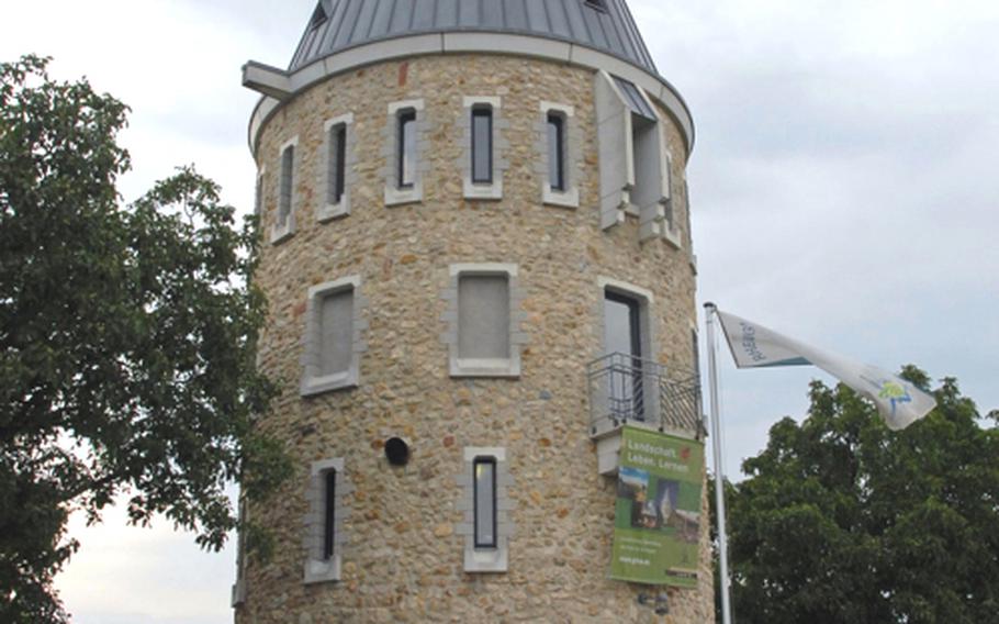 While you are waiting for your food, you can go to the nearby reconstructed watchtower and climb the steps for a panoramic view of the Rhine-Main region.  Drawings on the walls next to the windows and balcony where you can climb outside show you what you are seeing from your viewpoint.