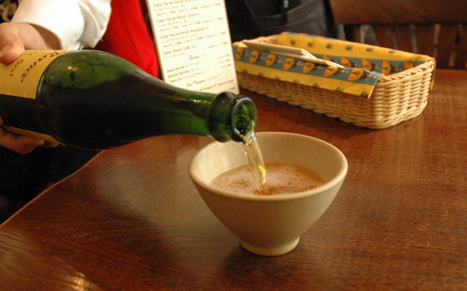 Café-Creperie Le Bretagne offers three of its own ciders that range from 2 percent to 5.5 percent alcohol and come served in a chilled bowl. Refills (which are not free) are poured at the table.