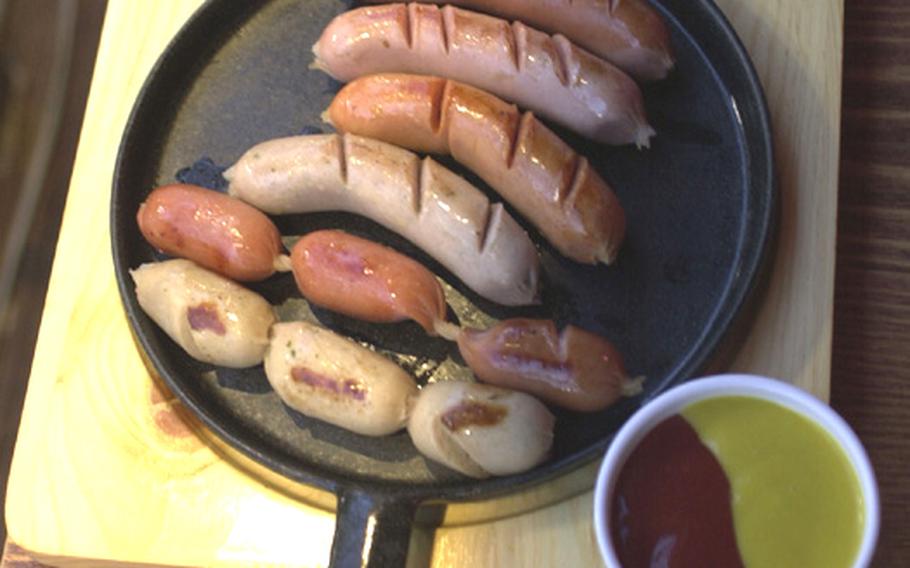 A plate of assorted weiners at Mussel Story in Uijeongbu, South Korea.