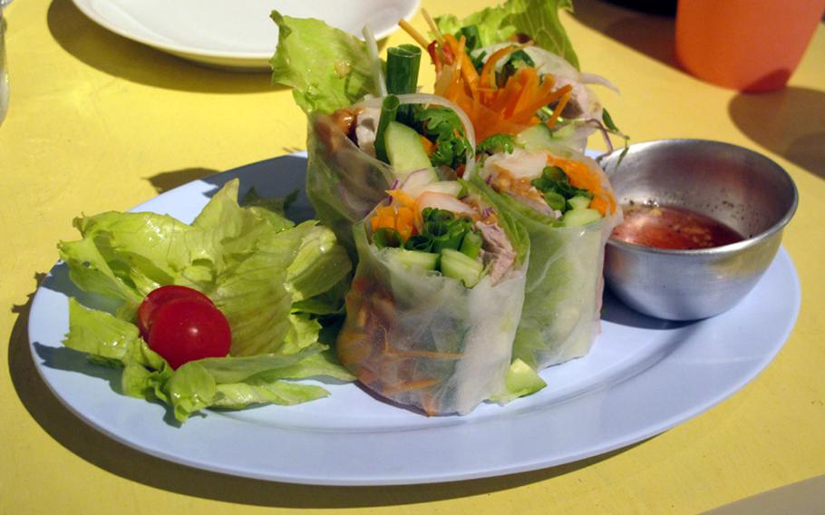 Cold spring rolls are a recommended dish at the recently opened Khaomangai Route 16 in Fussa, Japan, near Yokota Air Base.