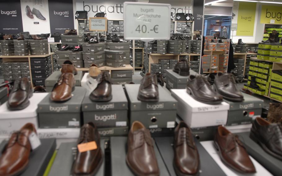 These Bugatti men's shoes were for sale in one of the shoe stores found in Hauenstein, along Germany's famous shoe road. While some bargains can be found, prices for the most part were only discounted from 10 to 15 euros. But the selection is worth the trip.