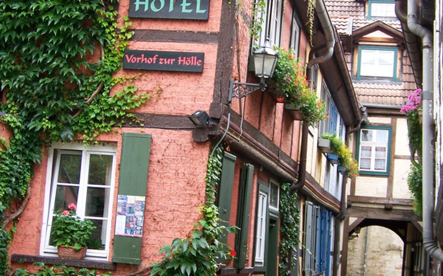 The hotel Vorhof zur Hölle, in a narrow alley off the main market square, is made up of a row of rooms that served as cobblers' workshops and houses in the Middle Ages. The hotel gets its name, which loosely translates to 'Entranceway to Hell,' from the fact that the name of the street directly behind the hotel translates as 'Hell.'