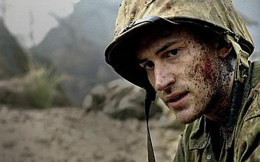 Joe Mazzello is shown in a scene from the HBO miniseries "The Pacific," which doesn't pull many punches when it comes to showing the horrors of war.