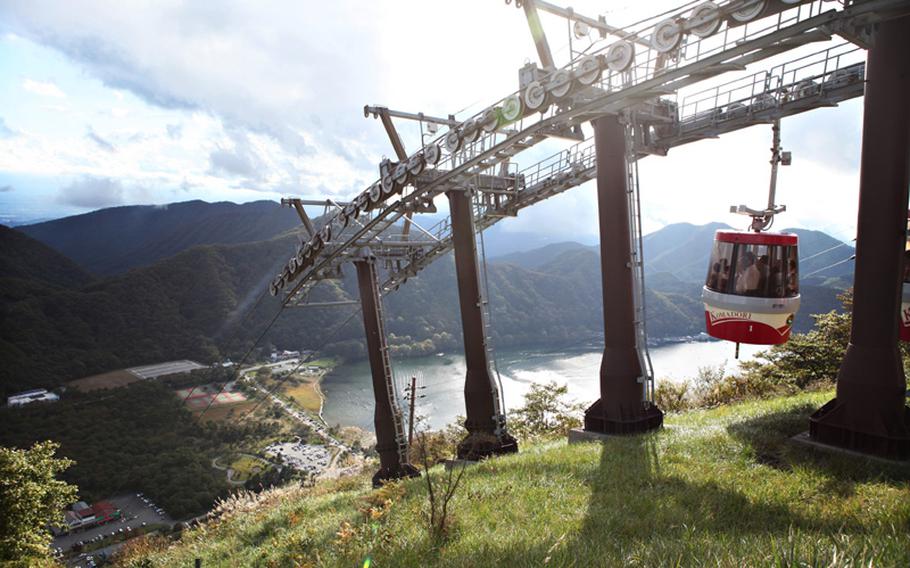 A lift travels back down from the peak of Mount Haruna, a popular mountain in Gunma Prefecture, Japan.