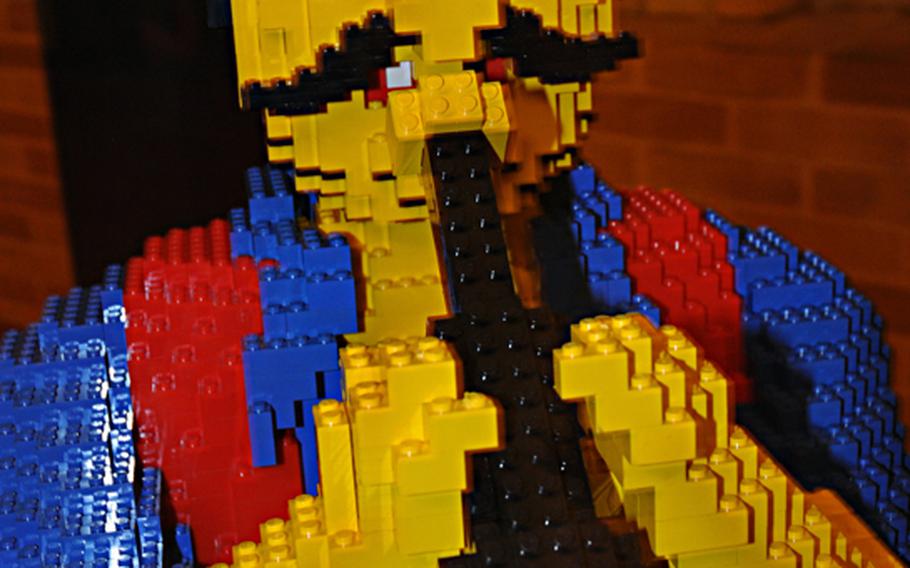 A pirate made of 2,500 Lego bricks was included in the Lego exhibit at the Marktkeller in Wiesbaden, Germany.