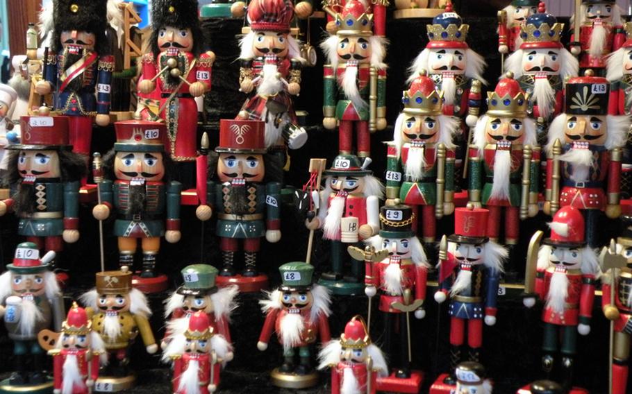Decorative nutcrackers are just one of the many handmade items available to shoppers at the 2009 Birmingham Frankfurt Christmas Mark in Birmingham, England.