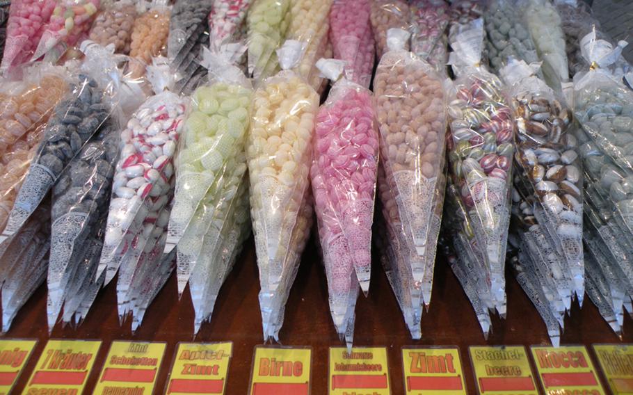 Colorful hard candies come in dozens of flavors at the Birmingham Frankfurt Christmas Market in Birmingham, England's Victoria Square.