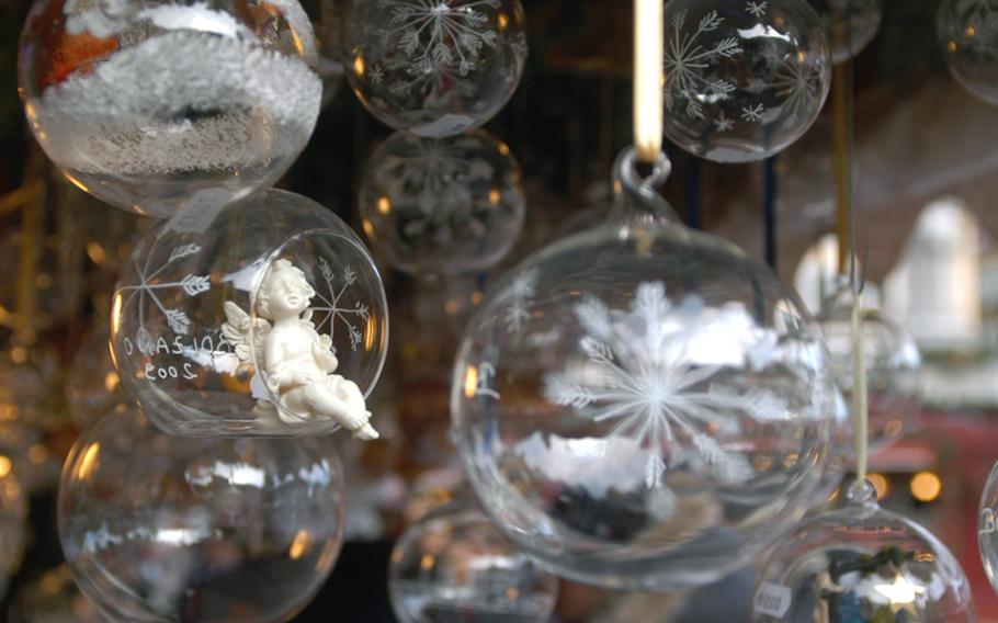 Many of the ornaments on sale at the Christmas market in Bolzano, Italy, are so finely detailed you need to get close to see them. But don't get too close. They can also be fairly fragile.