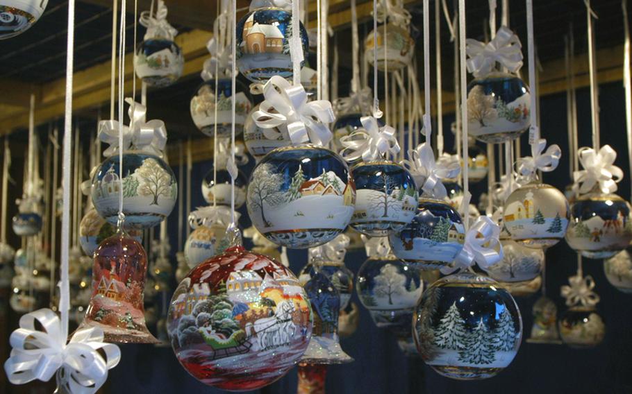 Some of the items on sale at the Christmas market in Merano, Italy, are full of fine details -- such as these  ornaments.