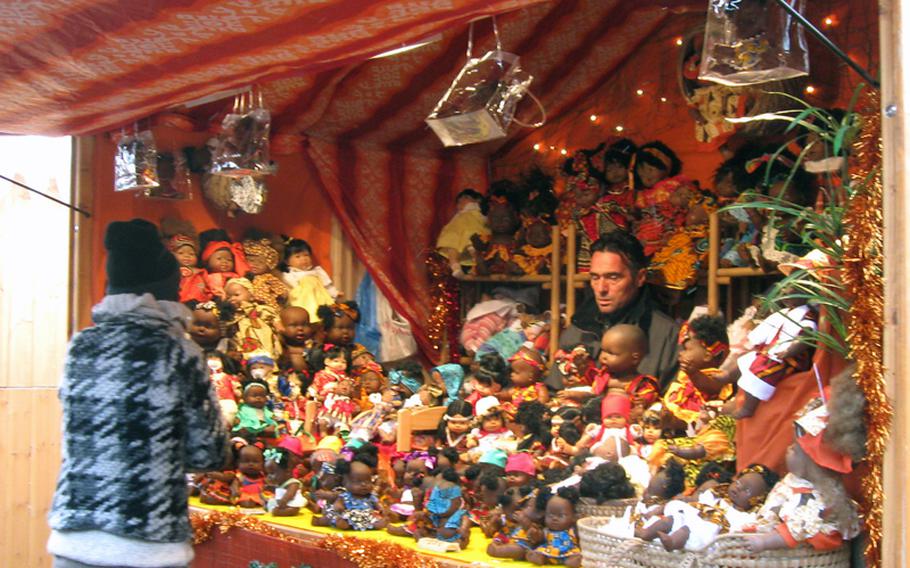 Every doll, including Santa Claus, at this stall had a brown, black or yellow face -- good for shoppers looking for something different. The stalls at the Christmas market on the Trocadéro in Paris featured food and gifts from around Europe.