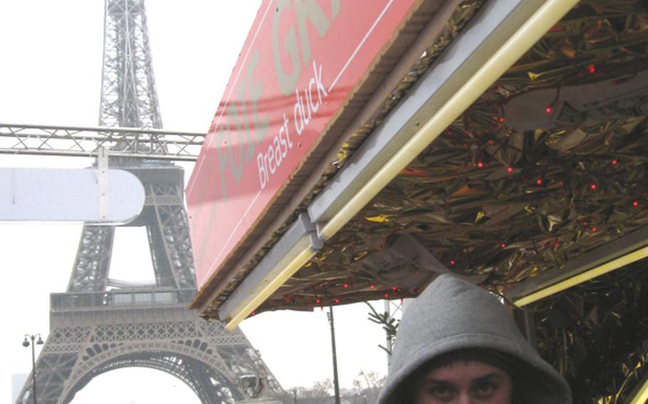 Forget bratwurst and Brötchen. At the Village de Noël on the Trocadéro in Paris, you can get slices of duck breast with a foe gras spread served on a sliced baguette.