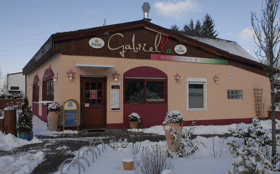 Pizzeria Ristorante Gabriella in Landstuhl, Germany,  is easy to find, as it is located one street up from the Broadway Kino. Parking is available on site.