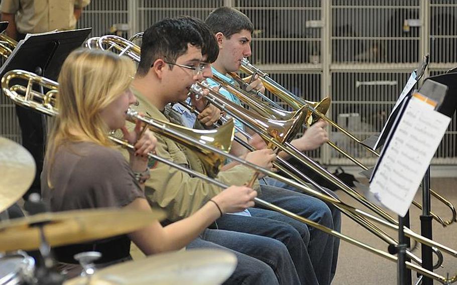 Students practice Tuesday at the annual Department of Defense Dependents Schools-Europe jazz seminar, a weeklong curriculum featuring tutelage with famed jazz musician Jiggs Whigham. Naples, Italy, is hosting this year's seminar.