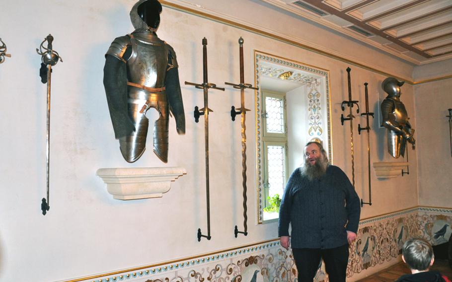 One of the castle tour guides explains how some of the weaponry on display at the castle was used. The tours are given every hour, and while they are in German, English-language ones are available if requested in advance. There is also an English-language brochure with information on the castle available at the main office.