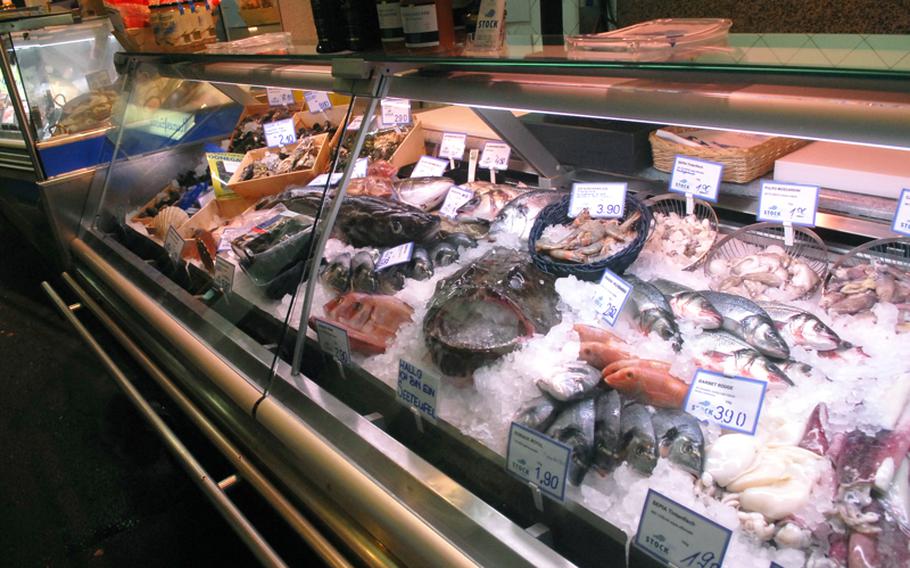 Every day there's a wide assortment of fish and shellfish for sale at the Markthalle. Fresh trout from Black Forrest streams and saltwater fish from the North Sea are among the offerings.