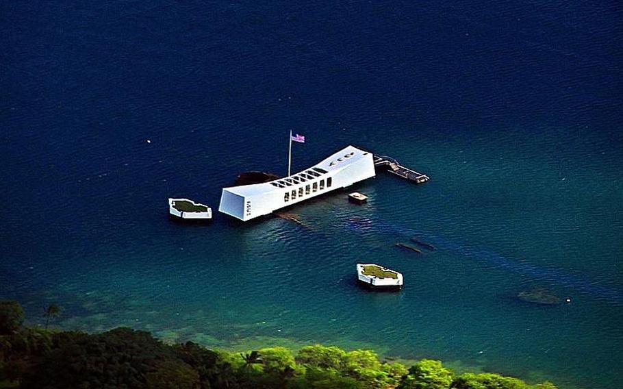 During my recent helicopter tour around the island of Oahu I was able to get a unique view of the USS Arizona Memorial by air.