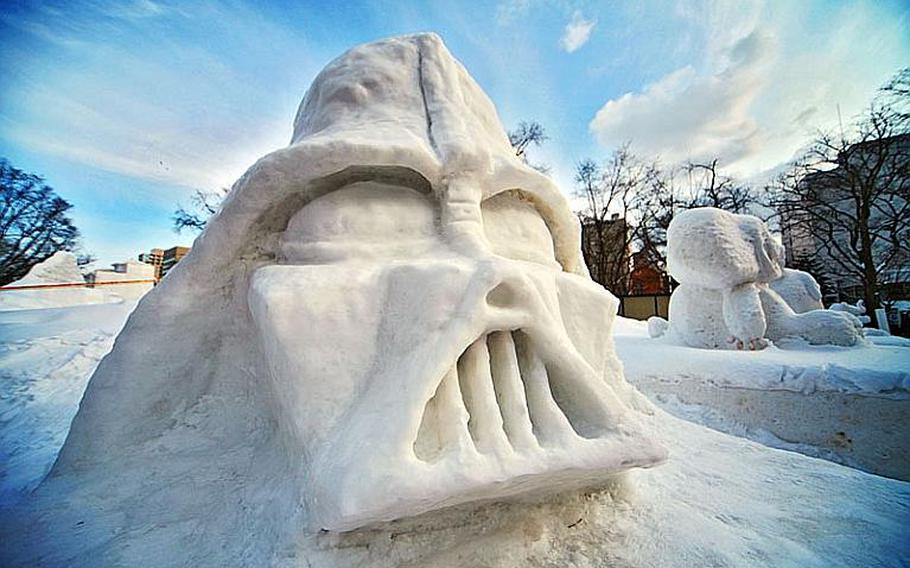 Darth Vader was the subject of one of hundreds of interesting snow and ice sculptures that dotted the streets of downtown Sapporo, Japan, during the city's annual snow festival in early February.
