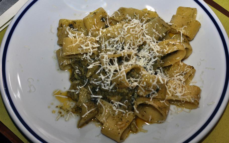 First-course offerings during a recent visit to Osteria L'Anfora, a small restaurant in Padua, Italy, included half rigatoni with broccoli and sardines. The restaurant, open every day but Sunday, features a new handwritten menu every day.