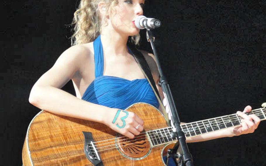 Taylor Swift performing in concert at the Mediolanum Forum in a suburb of Milan on March 15.