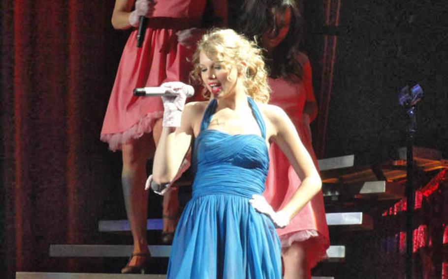 Taylor Swift performing in concert at the Mediolanum Forum in a suburb of Milan on March 15.