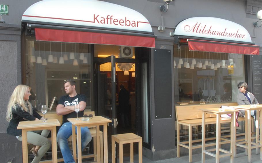 The clientele at Milchundzucker, a German coffee shop in downtown Kaiserslautern, can range from toddlers and moms to young couples and older adults. Mixing in an Italian theme, the shop also attracts Americans, some of whom come to enjoy the tasty coffee and the shop's free Internet access.