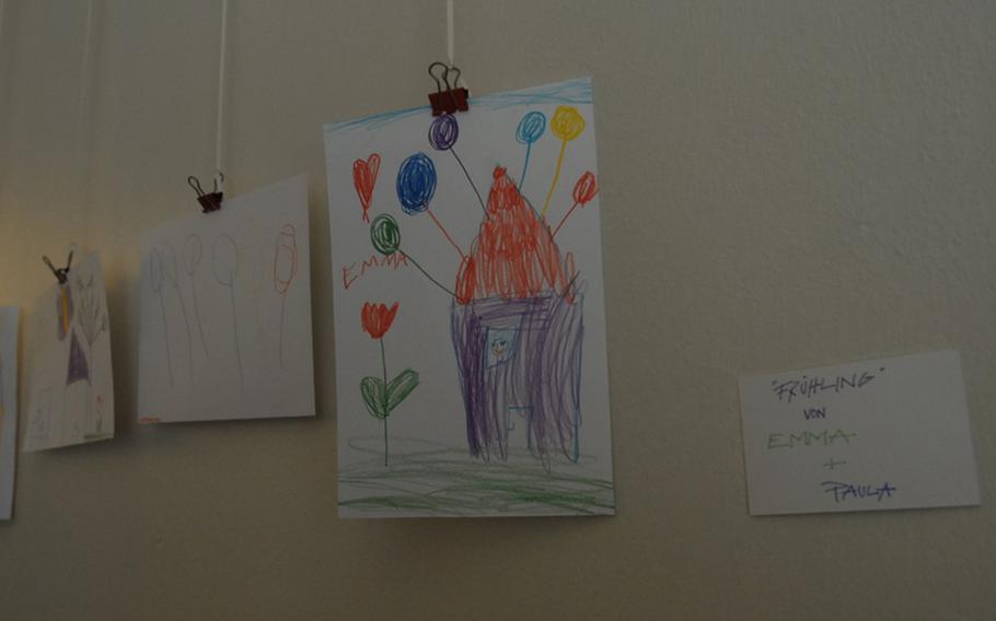 This Easter artwork displayed at the Milchundzucker coffee shop in Kaiserslautern was recently contributed by 5-year-old Emma Schläfer, a frequent 'customer,' along with her sister, Paula, and mother Michaela Schläfer. 'It's a place to feel at home,' said Schläfer of the coffee shop.