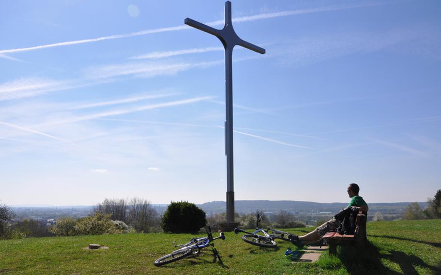 Marcus Gaylor, a native of New Zealand, takes a break from a recent mountain bike trip to view the city of Bamberg from the top of a nearby hill. There are many tourist sites in this part of Germany, but a lot of the smaller ones can be missed by drivers racing down the autobahn.
