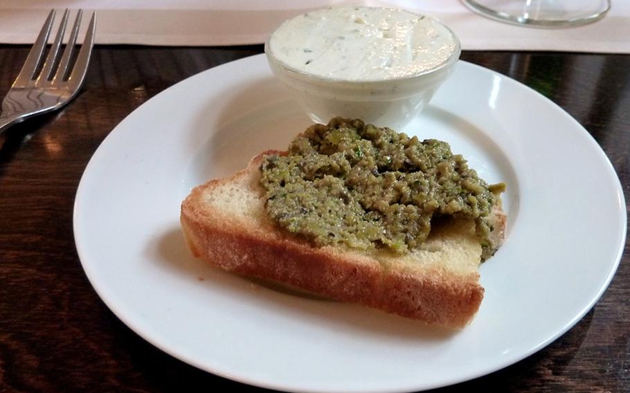 Tidbits of  tapenade on toast and fresh cream cheese with pizza rolls were served on the house to start out the evening at Casa Leonardo.

Michael Abrams/Stars and Stripes